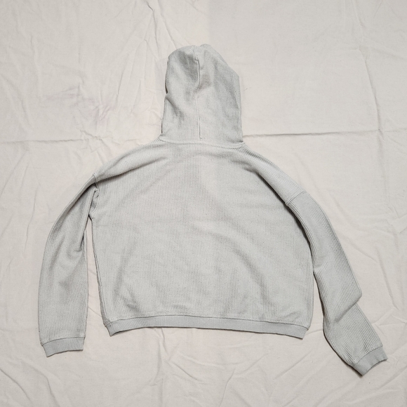 Aerie Womens Sage Pale Green Ribbed Cropped Hooded Pullover Sweatshirt - Picture 4 of 6